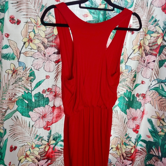 NICE COLLECTION red blouson maxi dress jersey stretch comfy summer resort vacati - Picture 3 of 8